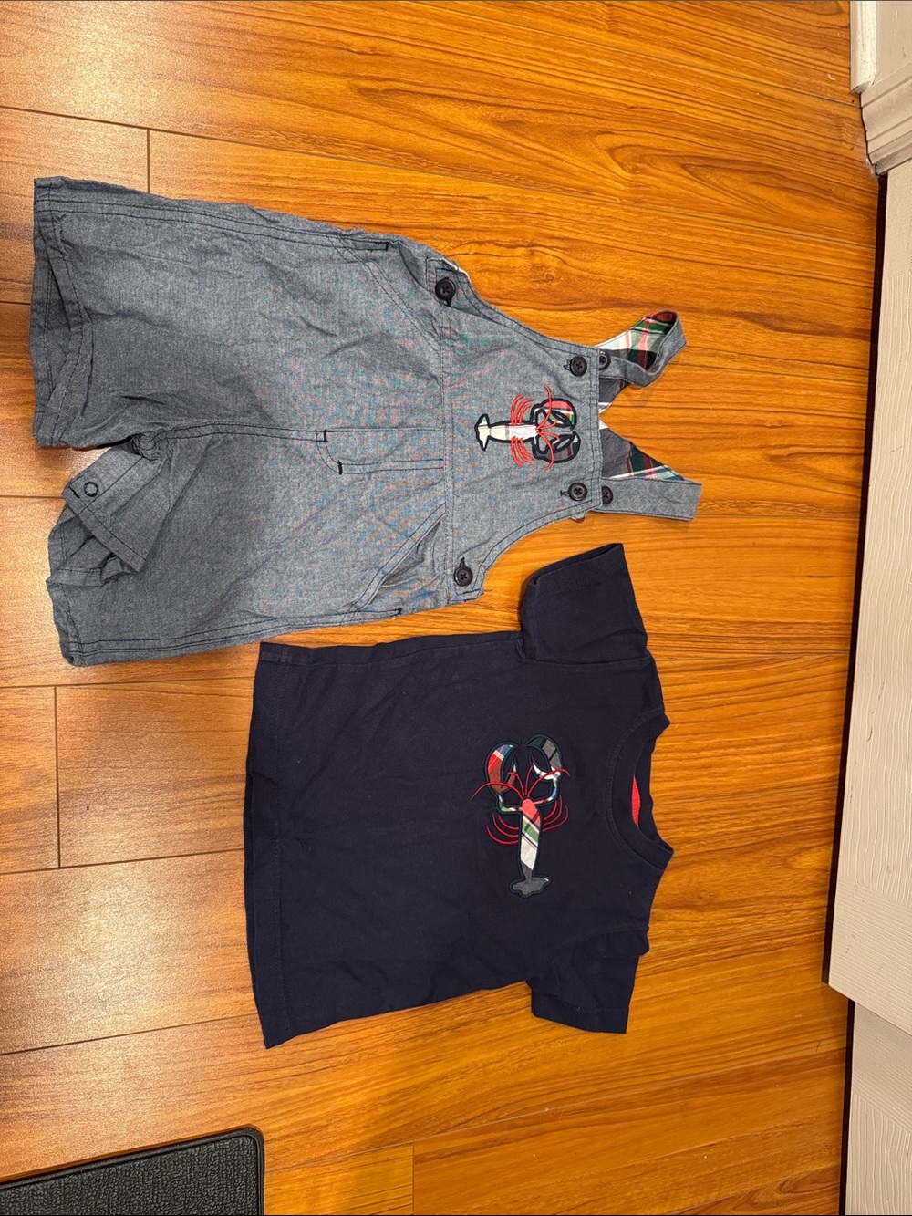 Kitestrings navy T-Shirt & Gray Chambray Shortalls Set for Kids